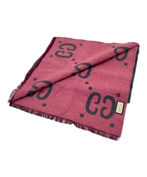 GUCCI（グッチ）GUCCI (グッチ) GGジャガードマフラー ピンク×グレー サイズ:下記参照の古着・服飾アイテム