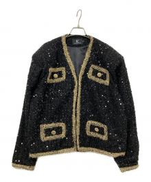 K+CARMENTDENTMSIMPLE（ケースプラス カーメント デントエム シンプル）の古着「ノーカラースパンコールツイードジャケット」｜ブラック