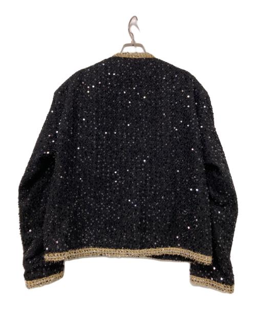 K+CARMENTDENTMSIMPLE（ケースプラス カーメント デントエム シンプル）K+CARMENTDENTMSIMPLE (ケースプラス カーメント デントエム シンプル) ノーカラースパンコールツイードジャケット ブラック サイズ:Mの古着・服飾アイテム