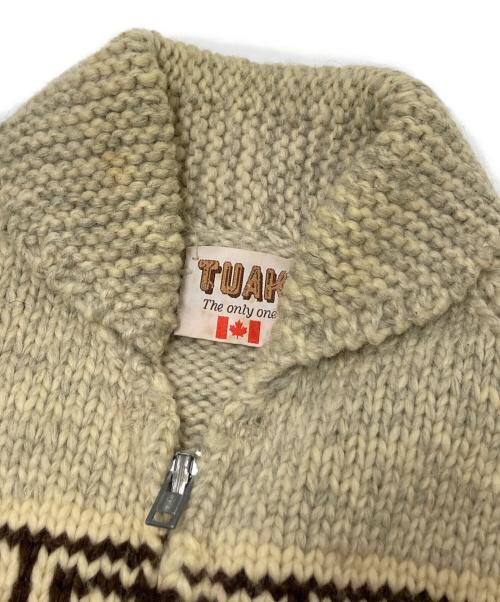 TUAK（トゥアック）TUAK (トゥアック) カウチンニットカーディガン ベージュ×ブラウン サイズ:下記参照の古着・服飾アイテム