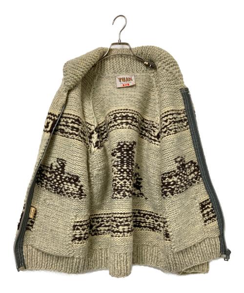 TUAK（トゥアック）TUAK (トゥアック) カウチンニットカーディガン ベージュ×ブラウン サイズ:下記参照の古着・服飾アイテム