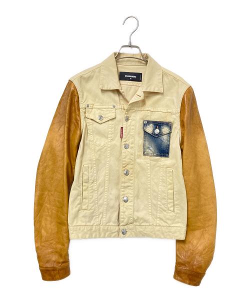 DSQUARED2（ディースクエアード）DSQUARED2 (ディースクエアード) レザー切替トラッカージャケット ベージュ×ブラウン サイズ:46の古着・服飾アイテム