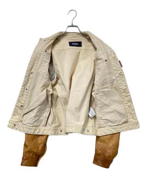 DSQUARED2（ディースクエアード）DSQUARED2 (ディースクエアード) レザー切替トラッカージャケット ベージュ×ブラウン サイズ:46の古着・服飾アイテム