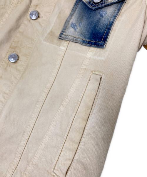 DSQUARED2（ディースクエアード）DSQUARED2 (ディースクエアード) レザー切替トラッカージャケット ベージュ×ブラウン サイズ:46の古着・服飾アイテム