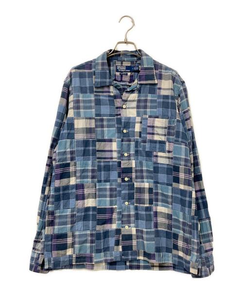 POLO RALPH LAUREN（ポロ・ラルフローレン）POLO RALPH LAUREN (ポロ・ラルフローレン) パッチワークチェックオープンカラーシャツ ネイビー サイズ:Mの古着・服飾アイテム
