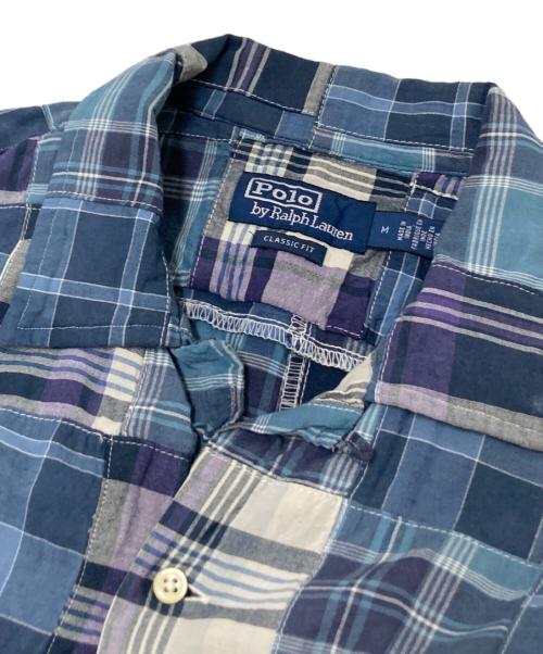 POLO RALPH LAUREN（ポロ・ラルフローレン）POLO RALPH LAUREN (ポロ・ラルフローレン) パッチワークチェックオープンカラーシャツ ネイビー サイズ:Mの古着・服飾アイテム