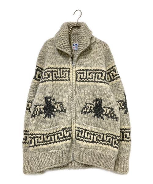 KANATA（カナタ）KANATA (カナタ) サンダーバード柄 カウチンニットジャケット グレー×ベージュ サイズ:下記参照の古着・服飾アイテム