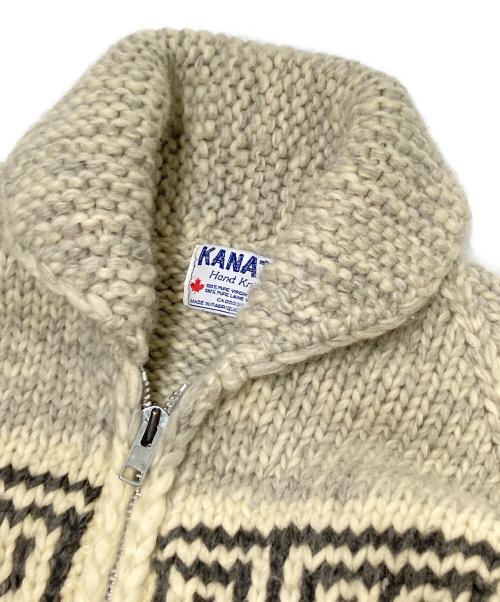 KANATA（カナタ）KANATA (カナタ) サンダーバード柄 カウチンニットジャケット グレー×ベージュ サイズ:下記参照の古着・服飾アイテム