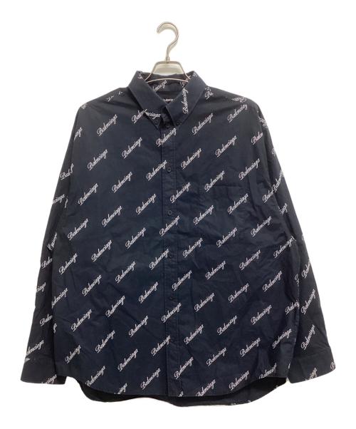 BALENCIAGA（バレンシアガ）BALENCIAGA (バレンシアガ) ロゴ総柄シャツ ブラック×ホワイト サイズ:40の古着・服飾アイテム