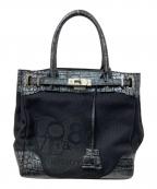 A.D.M.J.エーディーエムジェイ）の古着「キャンバスクロコ型押しコンビハンドバッグ」｜ブラック