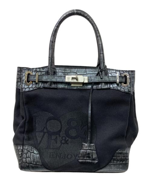 A.D.M.J.（エーディーエムジェイ）A.D.M.J. (エーディーエムジェイ) キャンバスクロコ型押しコンビハンドバッグ ブラック サイズ:下記参照の古着・服飾アイテム