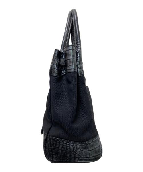 A.D.M.J.（エーディーエムジェイ）A.D.M.J. (エーディーエムジェイ) キャンバスクロコ型押しコンビハンドバッグ ブラック サイズ:下記参照の古着・服飾アイテム