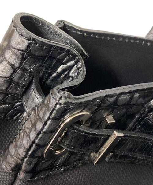 A.D.M.J.（エーディーエムジェイ）A.D.M.J. (エーディーエムジェイ) キャンバスクロコ型押しコンビハンドバッグ ブラック サイズ:下記参照の古着・服飾アイテム