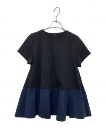 THREE SQUARE（スリースクエア）の古着「裾フリルノースリーブカットソー」｜ブラック×ネイビー