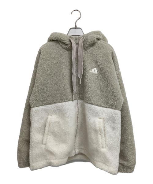 adidas（アディダス）adidas (アディダス) ボア シェルパ ルーズフィット フルジップ ジャケット ベージュ サイズ:Mの古着・服飾アイテム