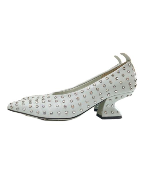 Salvatore Ferragamo（サルヴァトーレ フェラガモ）Salvatore Ferragamo (サルヴァトーレ フェラガモ) Ｆヒールラインストーンパンプス ホワイト サイズ:6 1/2の古着・服飾アイテム