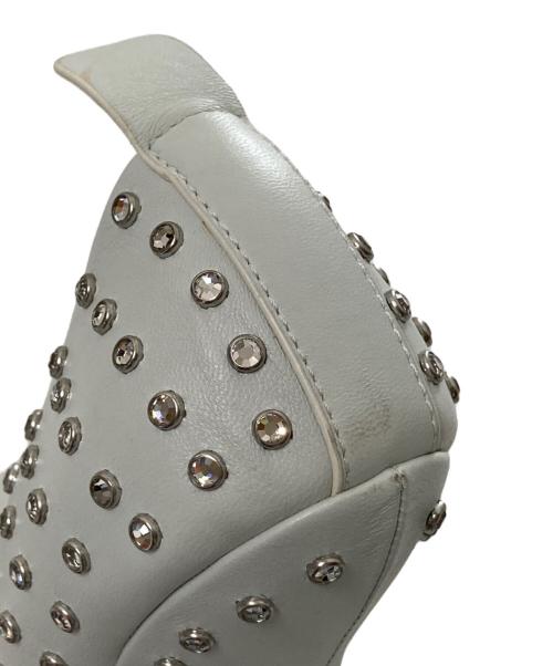 Salvatore Ferragamo（サルヴァトーレ フェラガモ）Salvatore Ferragamo (サルヴァトーレ フェラガモ) Ｆヒールラインストーンパンプス ホワイト サイズ:6 1/2の古着・服飾アイテム