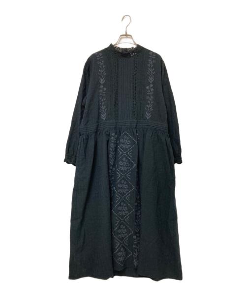 TSUHARU by samansa Mos2（ツハル バイ サマンサモスモス）TSUHARU by samansa Mos2 (ツハル バイ サマンサモスモス) チェック織りレース刺繍ワンピース ブラック サイズ:Fの古着・服飾アイテム