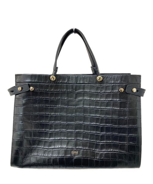 FURLA（フルラ）FURLA (フルラ) クロコ型押し2WAYバッグ ブラックの古着・服飾アイテム