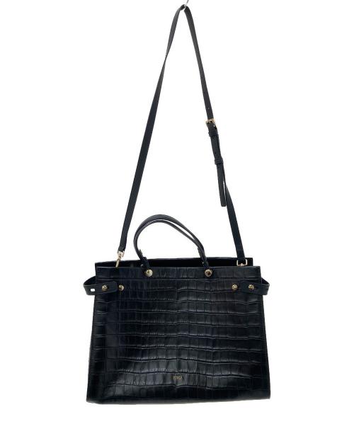FURLA（フルラ）FURLA (フルラ) クロコ型押し2WAYバッグ ブラックの古着・服飾アイテム