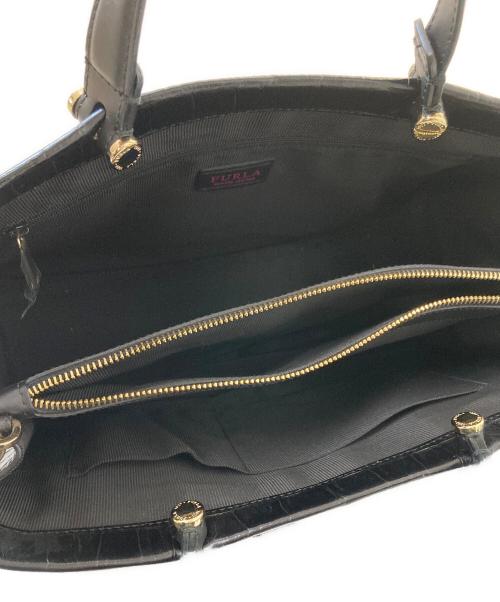 FURLA（フルラ）FURLA (フルラ) クロコ型押し2WAYバッグ ブラックの古着・服飾アイテム