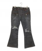 Obeliskオベリスク）の古着「ダメージフレアデニムパンツ」｜インディゴ