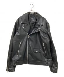 ZARA（ザラ）の古着「フェイクレザーダブルライダースジャケット」｜ブラック