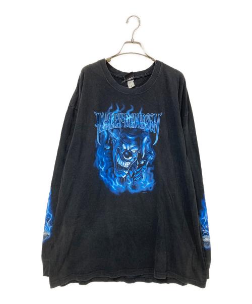HARLEY-DAVIDSON（ハーレーダビッドソン）HARLEY-DAVIDSON (ハーレーダビッドソン) ブルーフレイムジョーカーロンTシャツ ブラック サイズ:2Xの古着・服飾アイテム