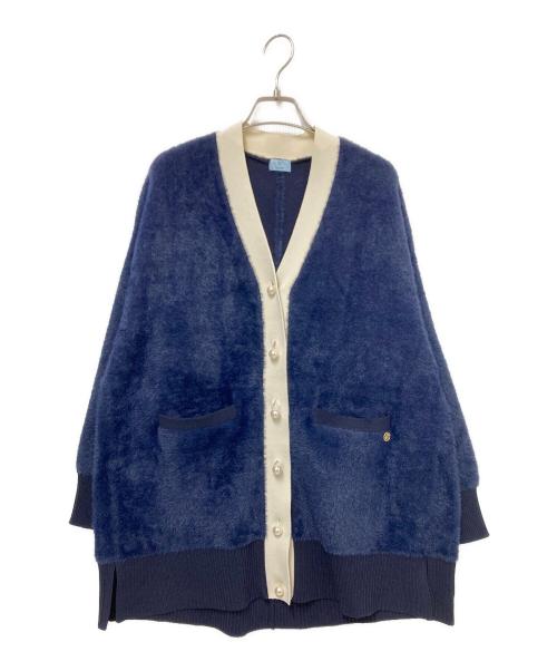 KUMIKYOKU（クミキョク）KUMIKYOKU (クミキョク) ナイロンファーニット カーディガン ネイビー サイズ:Fの古着・服飾アイテム