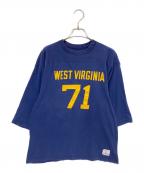 Championチャンピオン）の古着「70‘SナンバリングフットボールTシャツ」｜ネイビー×イエロー