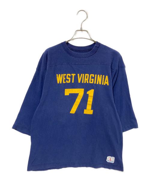 Champion（チャンピオン）Champion (チャンピオン) 70‘SナンバリングフットボールTシャツ ネイビー×イエロー サイズ:Lの古着・服飾アイテム