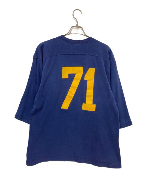 Champion（チャンピオン）Champion (チャンピオン) 70‘SナンバリングフットボールTシャツ ネイビー×イエロー サイズ:Lの古着・服飾アイテム