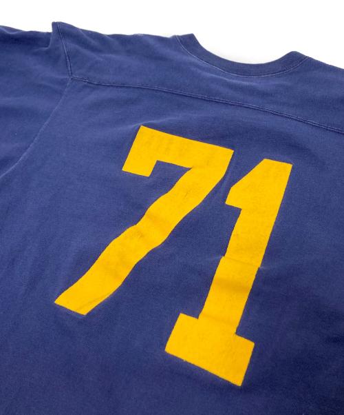 Champion（チャンピオン）Champion (チャンピオン) 70‘SナンバリングフットボールTシャツ ネイビー×イエロー サイズ:Lの古着・服飾アイテム