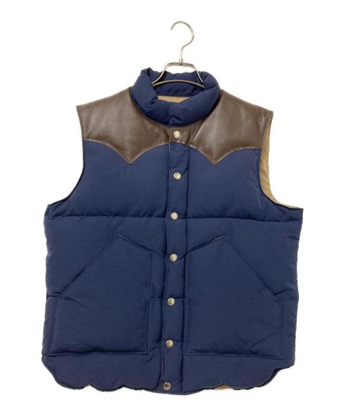 SUGAR CANE（シュガーケーン）SUGAR CANE (シュガーケーン) レザーヨークダウンベスト ネイビー×ブラウン サイズ:Lの古着・服飾アイテム