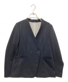 CAST:（キャスト）の古着「バイカラージャージーノーカラージャケット」｜ネイビー