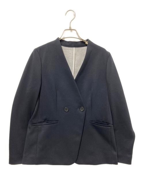 CAST:（キャスト）CAST: (キャスト) バイカラージャージーノーカラージャケット ネイビー サイズ:Sの古着・服飾アイテム