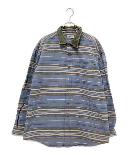 L.L.Bean（エルエルビーン）L.L.Bean (エルエルビーン) 襟コーデュロイストライプシャツ ベージュ×ブルー サイズ:LARGE REGULARの古着・服飾アイテム