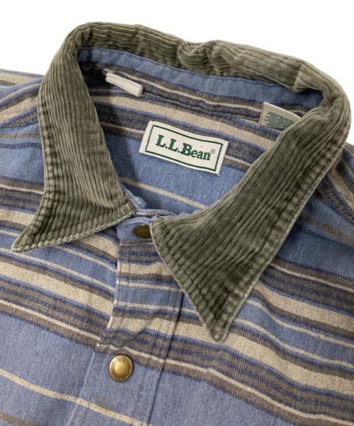 L.L.Bean（エルエルビーン）L.L.Bean (エルエルビーン) 襟コーデュロイストライプシャツ ベージュ×ブルー サイズ:LARGE REGULARの古着・服飾アイテム