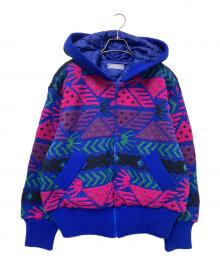 Yves Saint Laurent（イヴサンローラン）の古着「総柄フ-デッドニットジャケット」｜ネイビー×ピンク