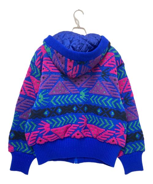 Yves Saint Laurent（イヴサンローラン）Yves Saint Laurent (イヴサンローラン) 総柄フ-デッドニットジャケット ネイビー×ピンク サイズ:Mの古着・服飾アイテム