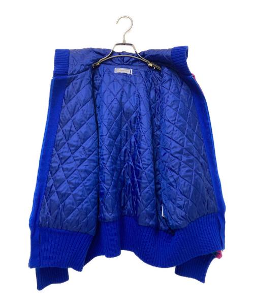 Yves Saint Laurent（イヴサンローラン）Yves Saint Laurent (イヴサンローラン) 総柄フ-デッドニットジャケット ネイビー×ピンク サイズ:Mの古着・服飾アイテム