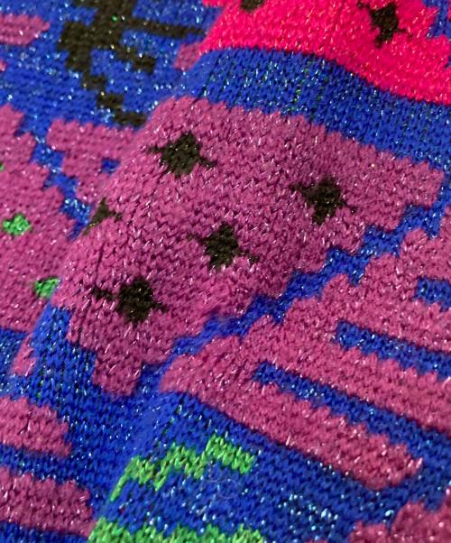 Yves Saint Laurent（イヴサンローラン）Yves Saint Laurent (イヴサンローラン) 総柄フ-デッドニットジャケット ネイビー×ピンク サイズ:Mの古着・服飾アイテム