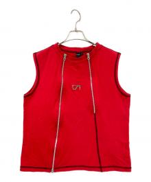 shoop（シュープ）の古着「フロントジップノースリーブカットソー」｜レッド