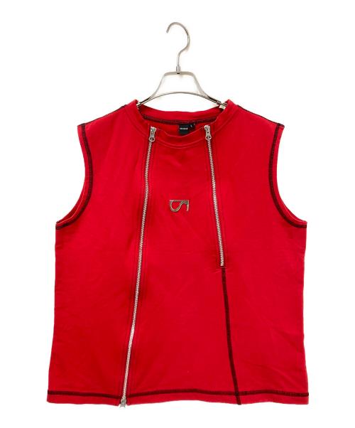 shoop（シュープ）shoop (シュープ) フロントジップノースリーブカットソー レッド サイズ:Lの古着・服飾アイテム