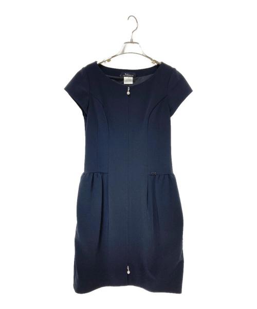 Rene basic（ルネベーシック）Rene basic (ルネベーシック) フロントジップロゴプレートワンピース ネイビー サイズ:36の古着・服飾アイテム