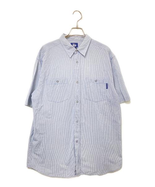 stussy（ステューシー）stussy (ステューシー) 半袖チェックシャツ ブルー×ホワイト サイズ:Lの古着・服飾アイテム
