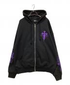 REFLEMレフレム）の古着「クロス刺繍ZIPフーディー」｜ブラック×パープル