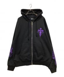REFLEM（レフレム）の古着「クロス刺繍ZIPフーディー」｜ブラック×パープル