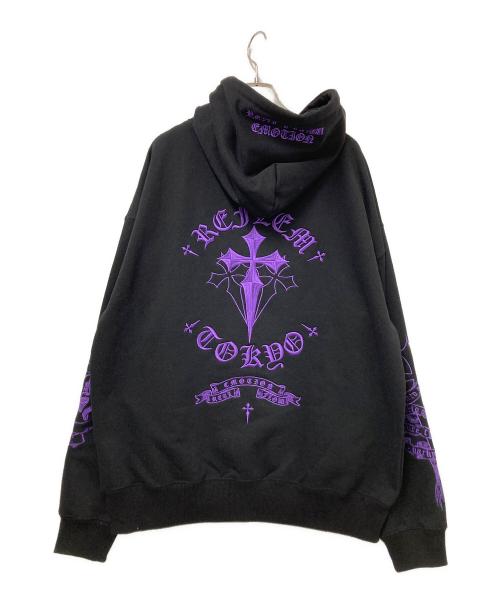 REFLEM（レフレム）REFLEM (レフレム) クロス刺繍ZIPフーディー ブラック×パープル サイズ:FREEの古着・服飾アイテム