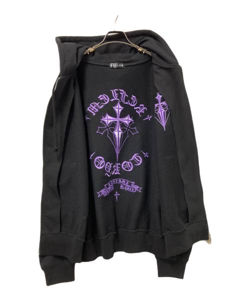 REFLEM（レフレム）REFLEM (レフレム) クロス刺繍ZIPフーディー ブラック×パープル サイズ:FREEの古着・服飾アイテム